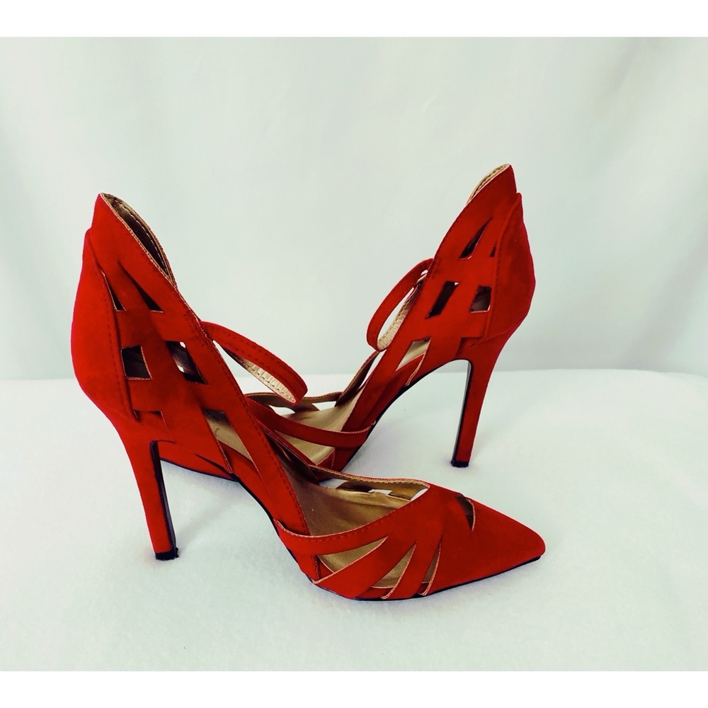 Qupid‎ Sexy Red Cutout Point Toed High Heel